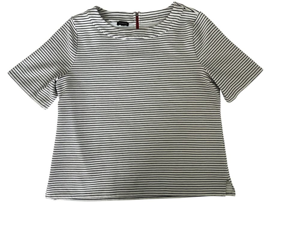 Talbots Nautical Striped Short Sleeve Top with Back Zip Detail Size Large